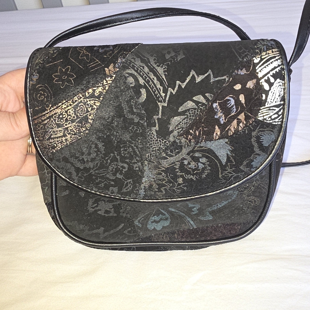 Black Metallic Patchwork Patterned Crossbody Bag … - image 8